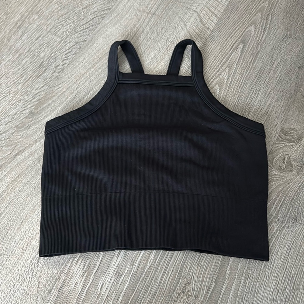 Athleta Black Ribbed Cropped Tank Top